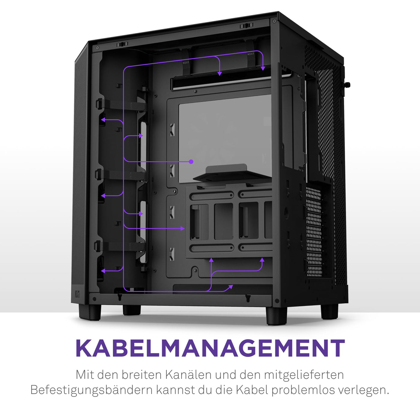 NZXT H6 Flow | CC-H61FB-01 | Kompaktes Mid-Tower Gehäuse mit zwei Kammern | Glaspaneele mit Panoramablick | Hochleistungs-Airflow-Panels | Inklusive 3 x 120 mm-Lüfter | Schwarz