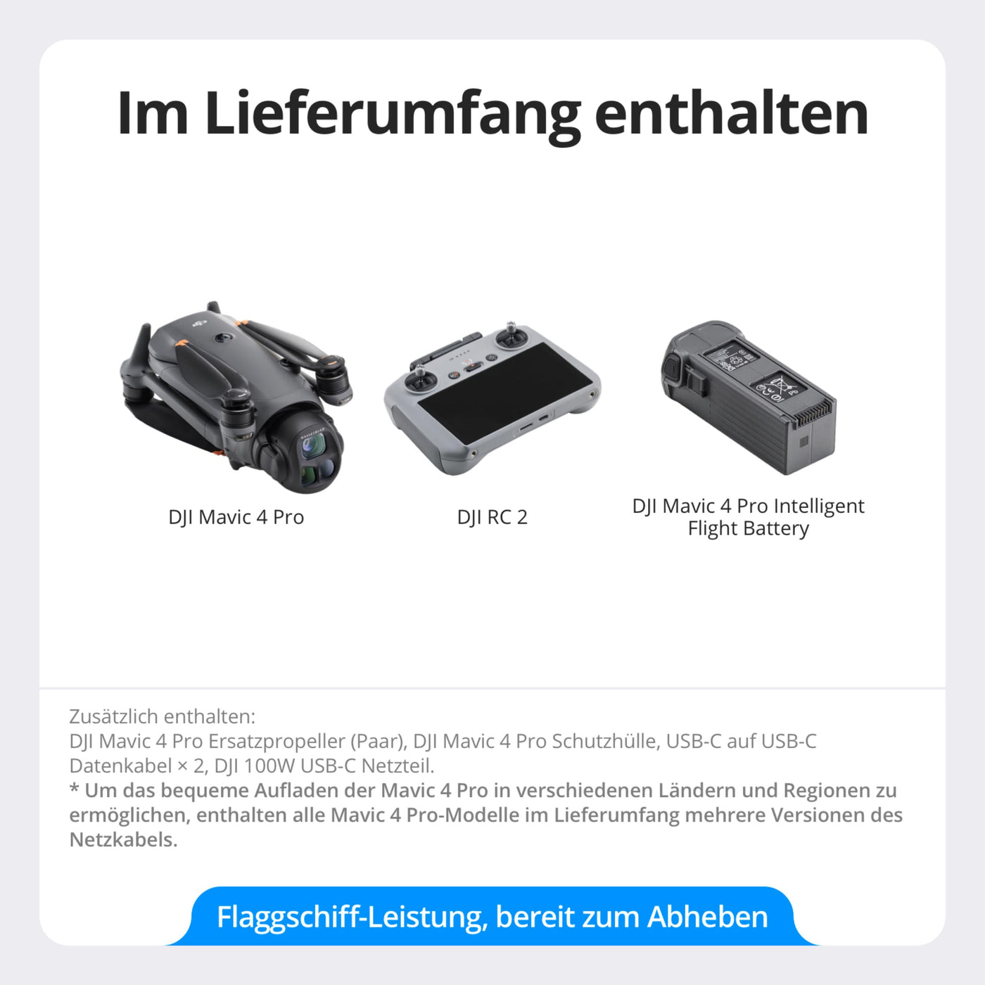 DJI Mavic 4 Pro Drohne mit DJI RC 2, Flaggschiff Triple Kamera Drone mit 100 MP 4/3-CMOS-Hasselblad-Kamera, Kameradrohne für Profis, 30 km Videoübertragung, 51 Min. max. Flugzeit