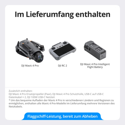 DJI Mavic 4 Pro Drohne mit DJI RC 2, Flaggschiff Triple Kamera Drone mit 100 MP 4/3-CMOS-Hasselblad-Kamera, Kameradrohne für Profis, 30 km Videoübertragung, 51 Min. max. Flugzeit