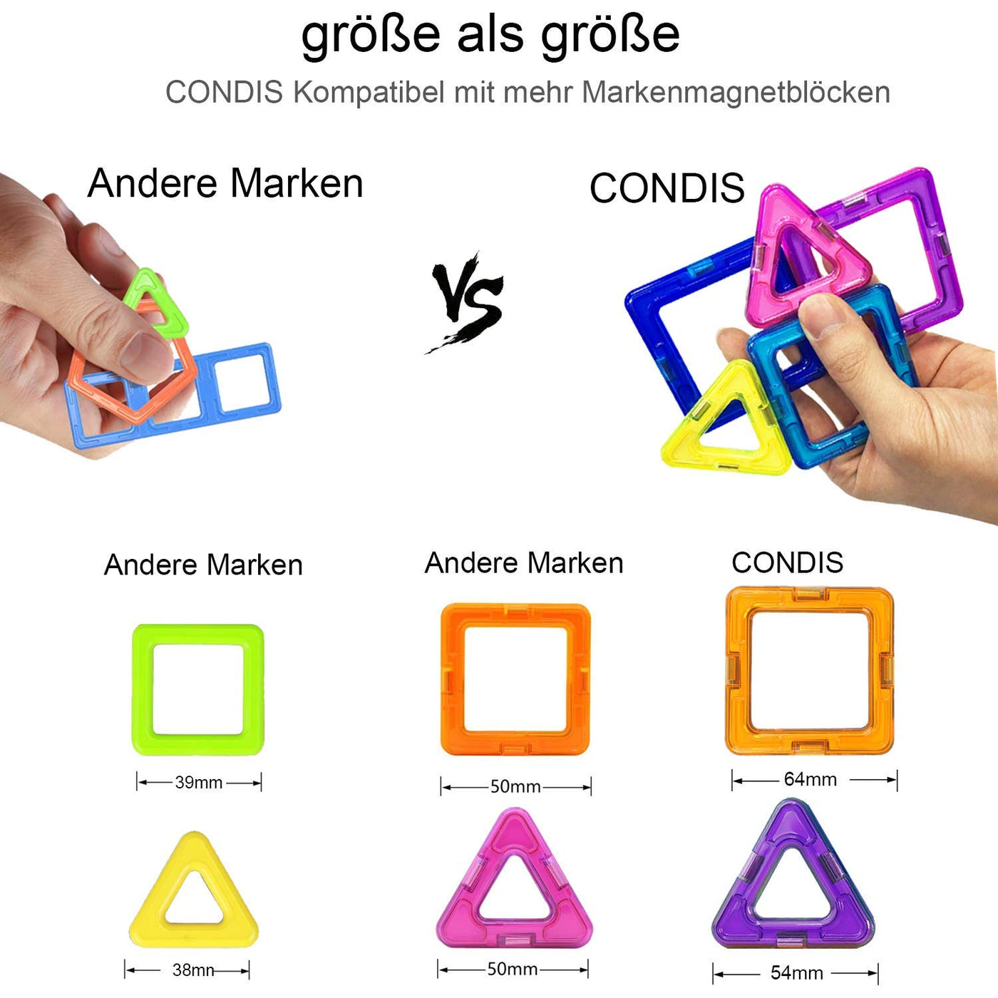 CONDIS Magnetische Bausteine 120 Teile, Magnetspielzeug Magneten Kinder Magnetbausteine Magnet Spielzeug Magnetspiele für Geschenk ab 3 4 5 6 7 8 Jahre Junge Mädchen Bauklötze Kinderspielzeug