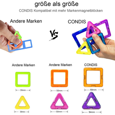 CONDIS Magnetische Bausteine 120 Teile, Magnetspielzeug Magneten Kinder Magnetbausteine Magnet Spielzeug Magnetspiele für Geschenk ab 3 4 5 6 7 8 Jahre Junge Mädchen Bauklötze Kinderspielzeug