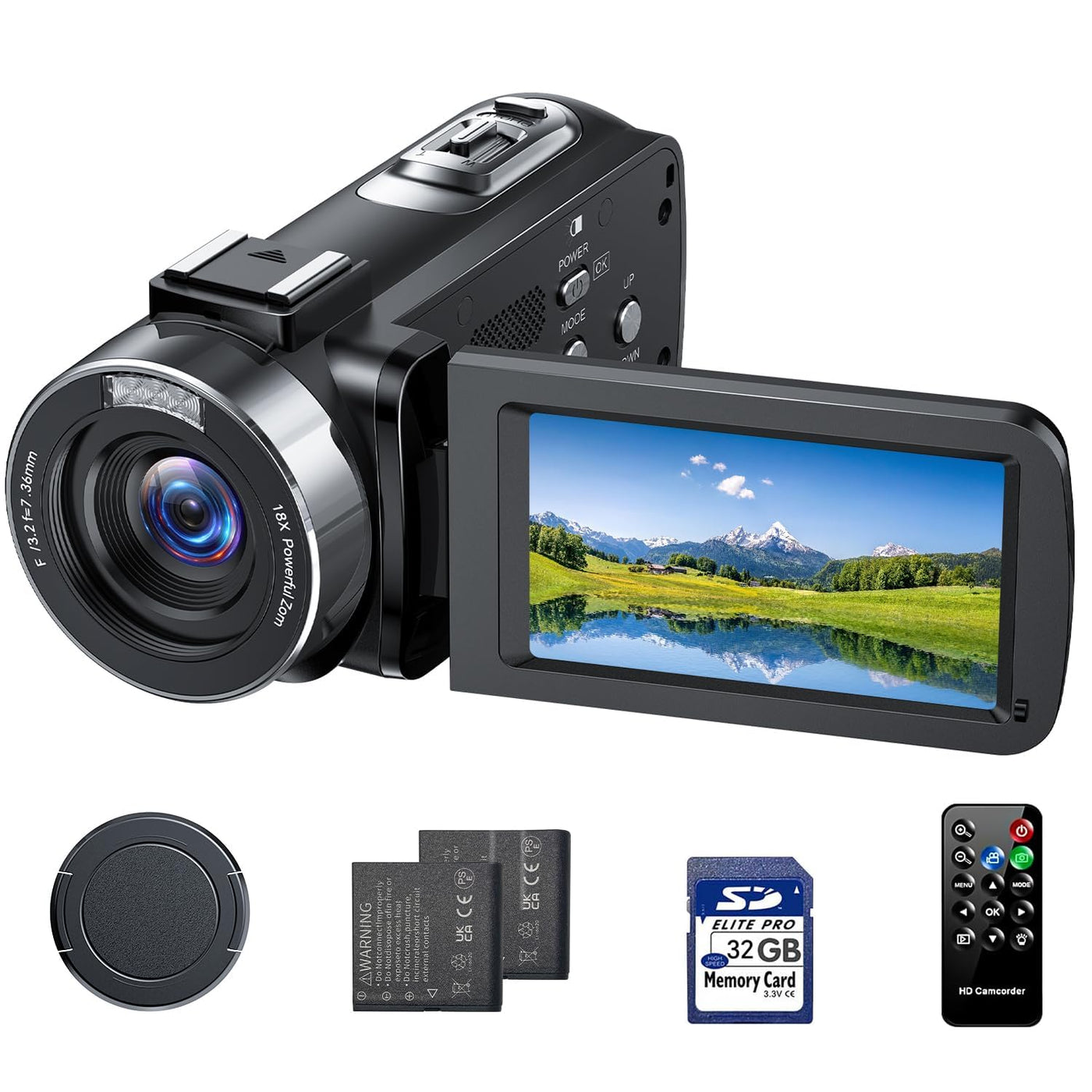 Videokamera 4K Camcorder 42MP Vlogging Kamera für YouTube 18X Digitalzoom 3.0'' Bildschirm um 270° drehbar Webcam Kamera mit 2 Akkus, 32 GB-Karte, Fernbe