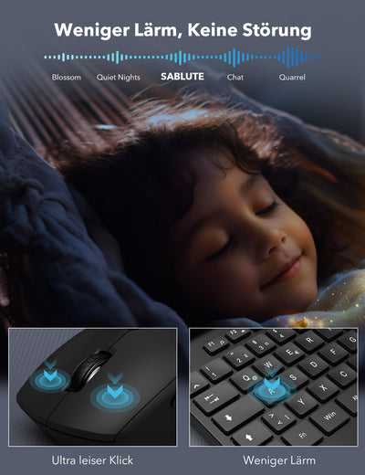 Tastatur Maus Set Kabellos, Ergonomische Tastatur in Voller Größe mit Handgelenkauflage, Telefonhalter, Schlafmodus, Leise 2,4 GHz kabellose Tastatur und Maus für Mac, Windows, Computer, Laptop, PC