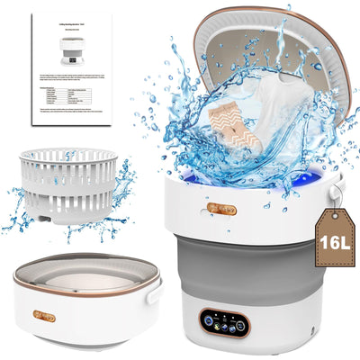 Mini Waschmaschine, 16L 2.3kg Camping Waschmaschine mit Schleuder, Mobile Waschmaschinen Tiefenreinigung von Unterwäsche, Babykleidung, Socks, Kleine Waschmaschine für Wohnungen, Schlafsäle, Grau