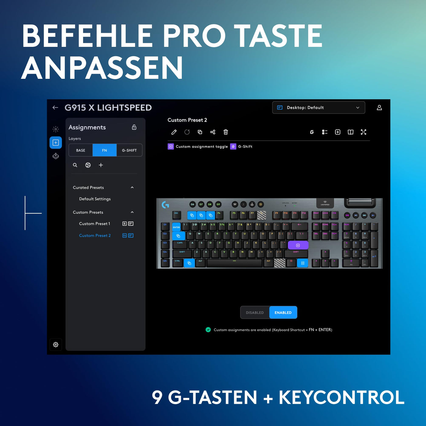 Logitech G G915 X LIGHTSPEED TKL – flache kabellose Gaming-Tastatur mit Double-Shot-PBT-Tastenkappen, RGB-Hintergrundbeleuchtung, roten linearen GL-Switches für PC/Mac, DEU QWERTZ-Layout - Schwarz