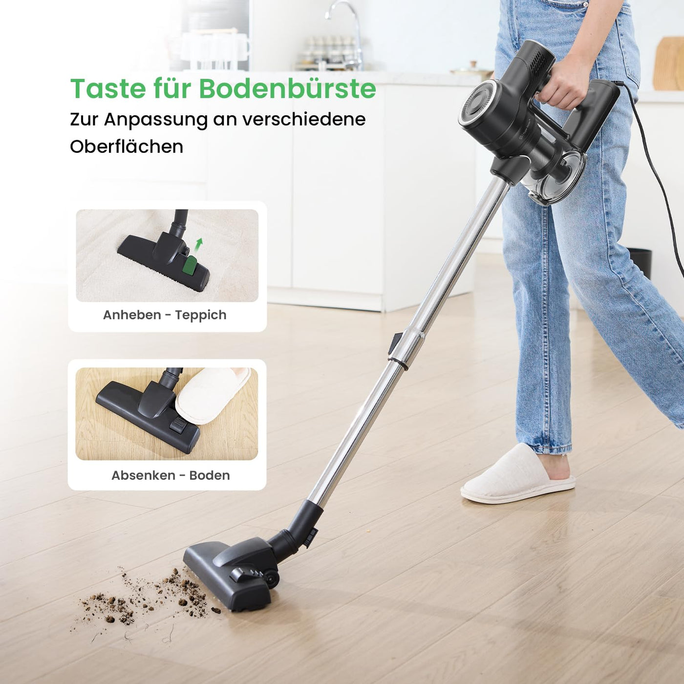 Vexilar 5-in-1 Staubsauger, 600W/28KPa Staubsauger mit Kabel, Leicht Handstaubsauger mit 7m Kabellänge, 800ml Staubbehälter, Stielstaubsauger mit Kabel für Boden, Teppich, Haare