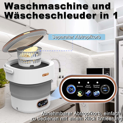 Mini Waschmaschine, 16L 2.3kg Camping Waschmaschine mit Schleuder, Mobile Waschmaschinen Tiefenreinigung von Unterwäsche, Babykleidung, Socks, Kleine Waschmaschine für Wohnungen, Schlafsäle, Grau