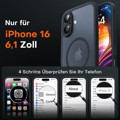 TOCOL 3 in 1 für iPhone 16 Hülle für Magsafe, mit 2 Schutzglas, Vollständiger Kameraschutz Stoßfest Kratzfest Magnetisch Handyhülle für iPhone 16 Case, Schwarz