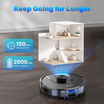Tikom 5000 Pa Saugroboter mit Wischfunktion, L8000 Plus LiDAR-Navigation Roboterstaubsauger, 2.5L Absaugstation, 60-Tage Freihändig, 150 Min, App Steuerung Gut für Tierhaare Teppich Hartboden
