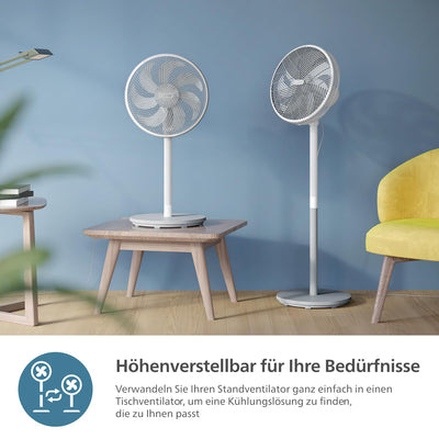 PHILIPS Standventilator Serie 2000. Stark & superleise mit SilentWings Technologie. 19 dB. 2-in-1-Tisch- & Standventilator. Neigung & Oszillation einstellbar. 12-Stunden-Timer. Weiß. (CX2550/00)