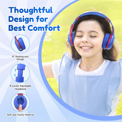 EarFun Bluetooth Kopfhörer Kinder, 85/94dB Lautstärkeregelung, HiFi Sound, HD-Mikrofon, 40 Std Akku, Faltbare, Einstellbar, Kopfhörer Kabellos Bluetooth Kinder für Schule/Reise/PC, Marineblau