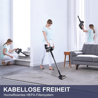Hihhy Akku Staubsauger, 30000Pa Staubsauger Kabellos, Akkusauger Kabelloser Staubsauger Bis zu 45Mins Laufzeit, Stielstaubsauger mit Wandhalterung & Led-Licht für Haar, Teppich und Hartböden(Schwarz)