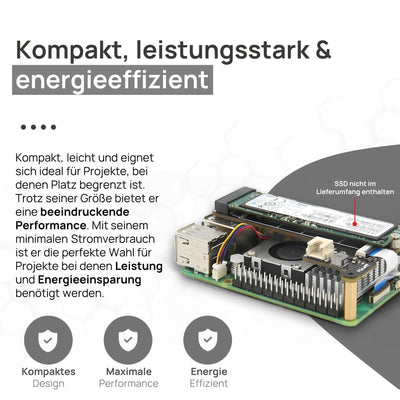 Raspberry Pi 5 8GB PCIe M.2 NVMe - Set | Metallgehäuse | Active Cooler | M.2 NVMe SSD PCIe Board | Offizielles USB-C 27W Netzteil | 64GB SD Karte | 4K Micro HDMI