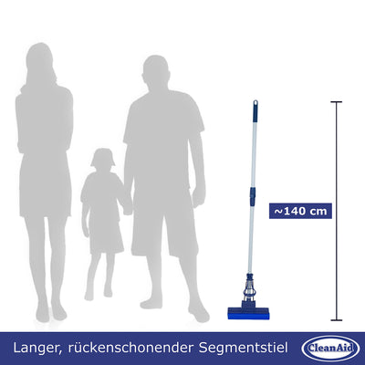 CleanAid OneTouch Easy Wischmopp, Bodenwischer, Wischer - besonders saugstark - PVA Schwamm und Teleskopstiel - Wischmopp mit Auswringfunktion, Tierhaarentferner, Schwamm, Bodenreinigung