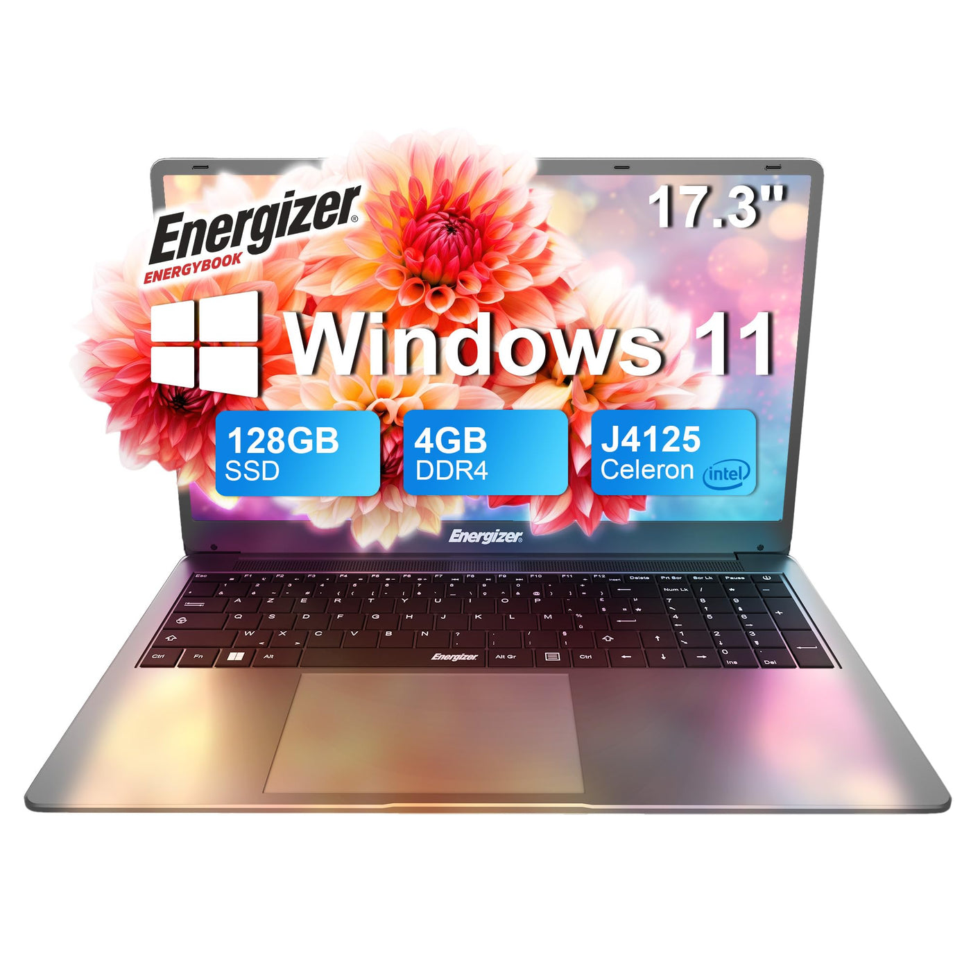 Energizer EnergyBook – 17,3'' HD+ Laptop, Intel Celeron Laptop, 4 GB RAM, 128 GB SSD, UHD-Grafik, Windows 11, QWERTY-Tastatur (intern), USB 3.0, HDMI