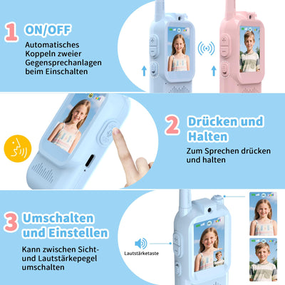 Video Walkie Talkie Kinder,2er Set Walky Talky Aufladbar,Spielzeug 3-12 Jahren Junge,5km Walki Talki für Abenteuer im Freien,Camping Wandern