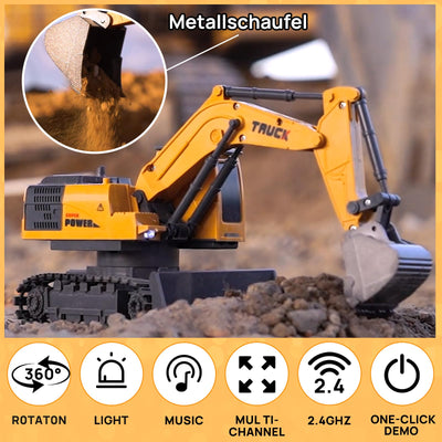 BORSCELLOR Ferngesteuertes Bagger Spielzeuge für Jungen, 2-in-1 RC Bagger Traktor mit Bulldozer, 2,4GHz Baufahrzeug Spielzeug Auto mit Licht und Musik für Jungen im Alter von 3 4 5 6 7 8 bis 12 Jahren