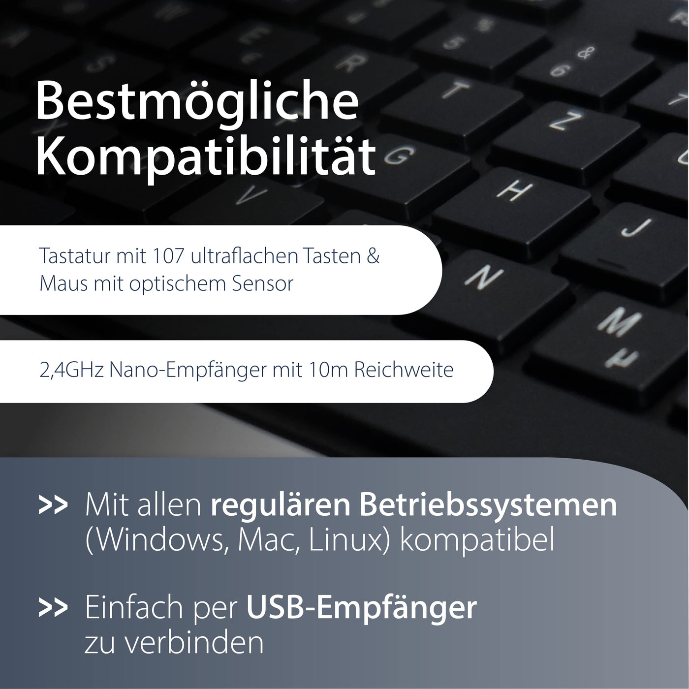 MediaRange Funk-Tastatur- und Maus-Set, Highline Serie, QWERTZ, schwarz/silber