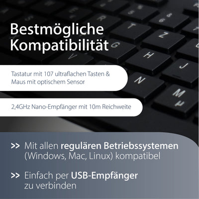 MediaRange Funk-Tastatur- und Maus-Set, Highline Serie, QWERTZ, schwarz/silber