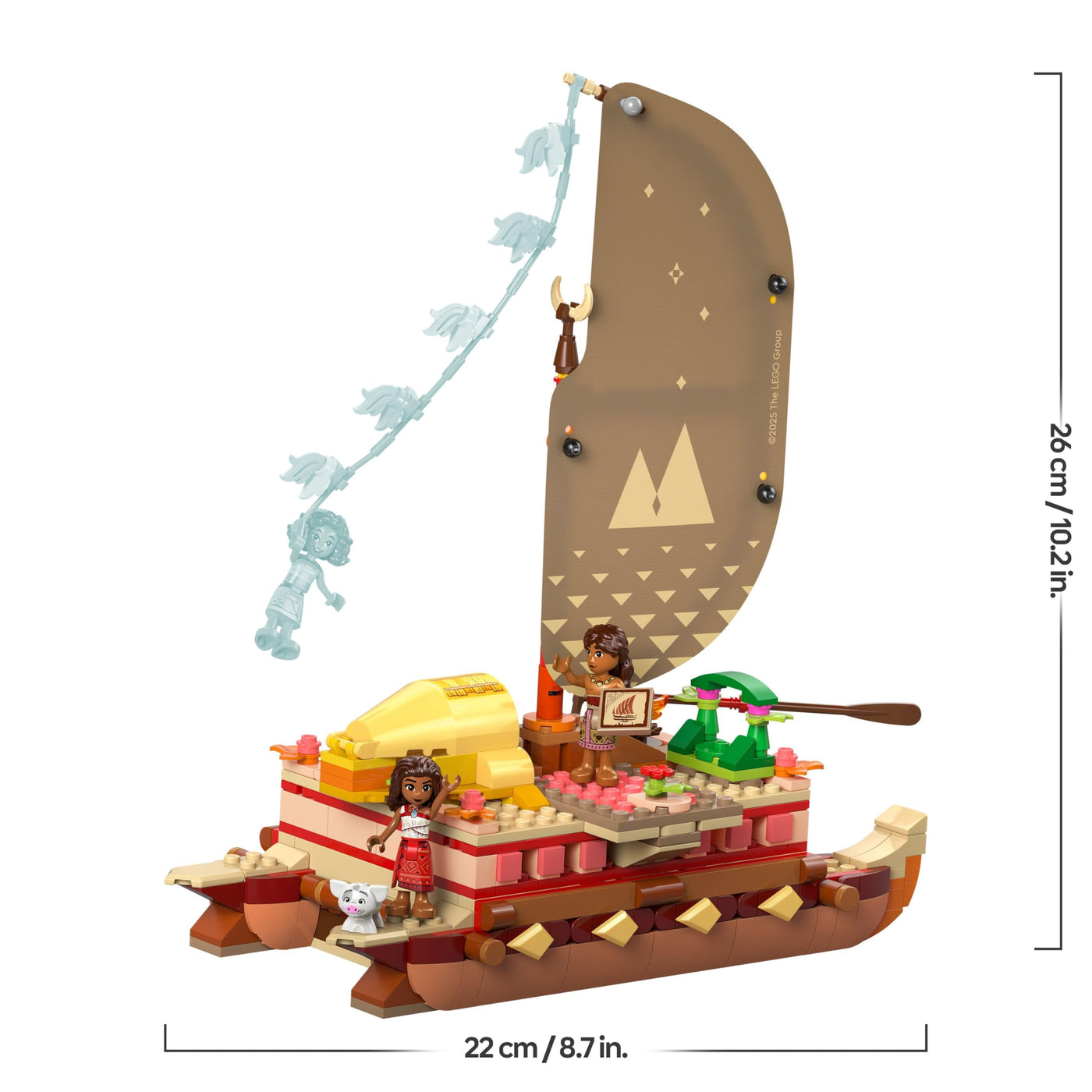 LEGO ǀ Disney Vaiana 2: Vaianas Abenteuerfloß - Spielzeug Boot mit Textilsegel, abnehmbarem Deck, Lagerfeuer & 3 Minifiguren, inkl. Loto und Moni – Geschenk für Mädchen ab 6 Jahren & Fans – 43270