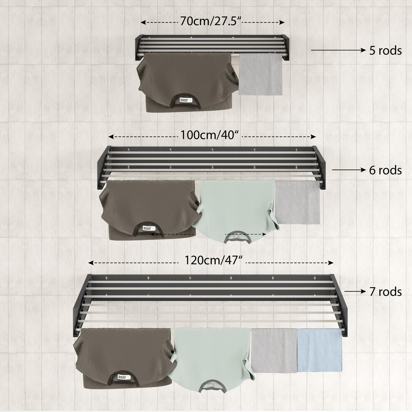Step Up Wäscheständer - wandmontiert - ausziehbar - Wäscheständer klappbar, faltbar für drinnen oder draußen - platzsparendes, kompaktes Design, 30 kg Tragkraft, 8.4 m Leitung (120 cm - weiß)