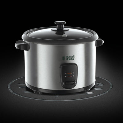 Russell Hobbs Reiskocher [1,8l] inkl. Dampfgarer -Einsatz (Warmhaltefunktion, antihaftbeschichteter Gartopf, Reislöffel & Messbecher, Edelstahl, Glas-Deckel, Schongarer für Gemüse & Fisch etc)19750-56