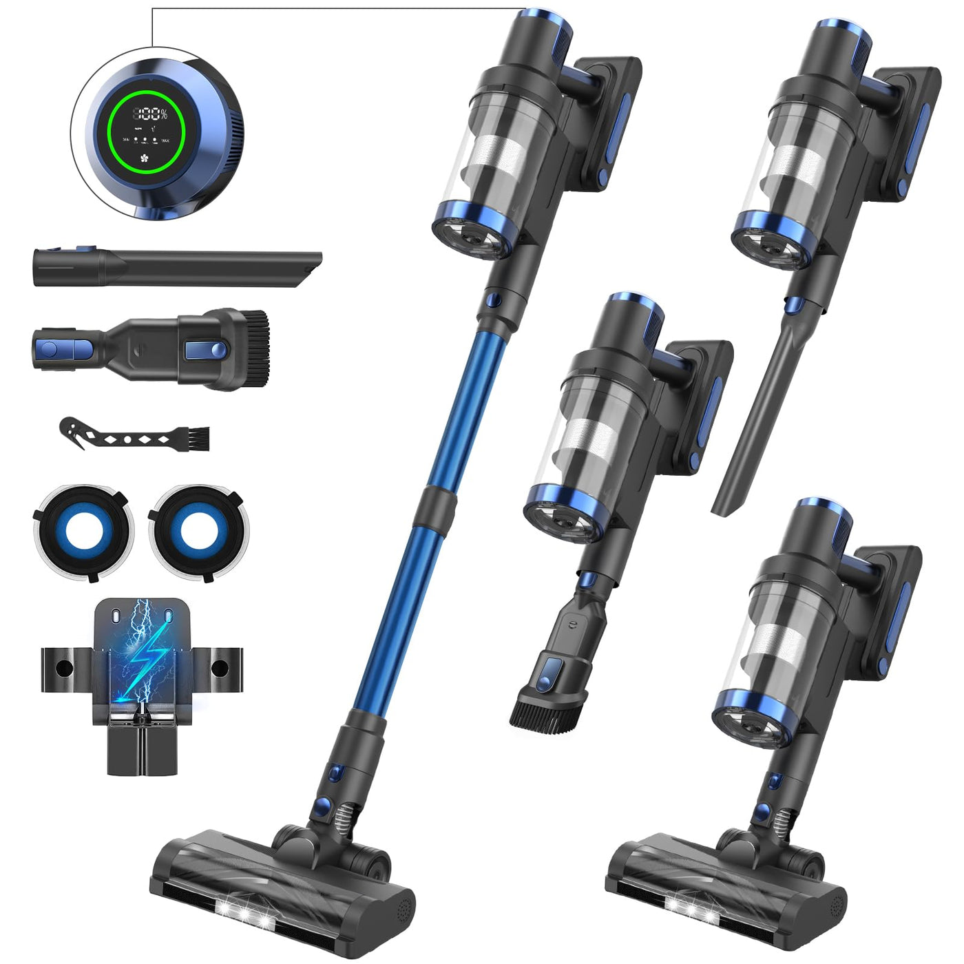Nigecue 550W/45000Pa/60Min Akku Staubsauger, Staubsauger Kabellos mit Smart Touchscreen und Ladestation, Anti-Tangle-Bürste, 1.5L Staubbehälter, Stabstaubsauger für Hartböden Teppiche Tierhaare