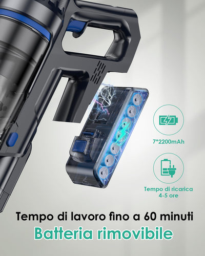 Linkifly A10 Akku Staubsauger mit Wischfunktion, 550W/45KPa Staubsauger kabellos, 60Min Laufzeit, 2 in 1 Bodenwischer mit intelligentem Touchscreen für Hartböden, Tierhaare