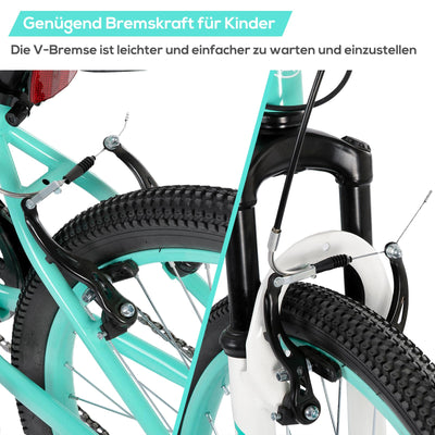HILAND Climber 24 Zoll Kinderfahrrad, 7 Gang V-Bremse Kinder Mountainbike, Jugend MTB mit Federgabel, Mountainbike für Jungen Mädchen Mintgrün
