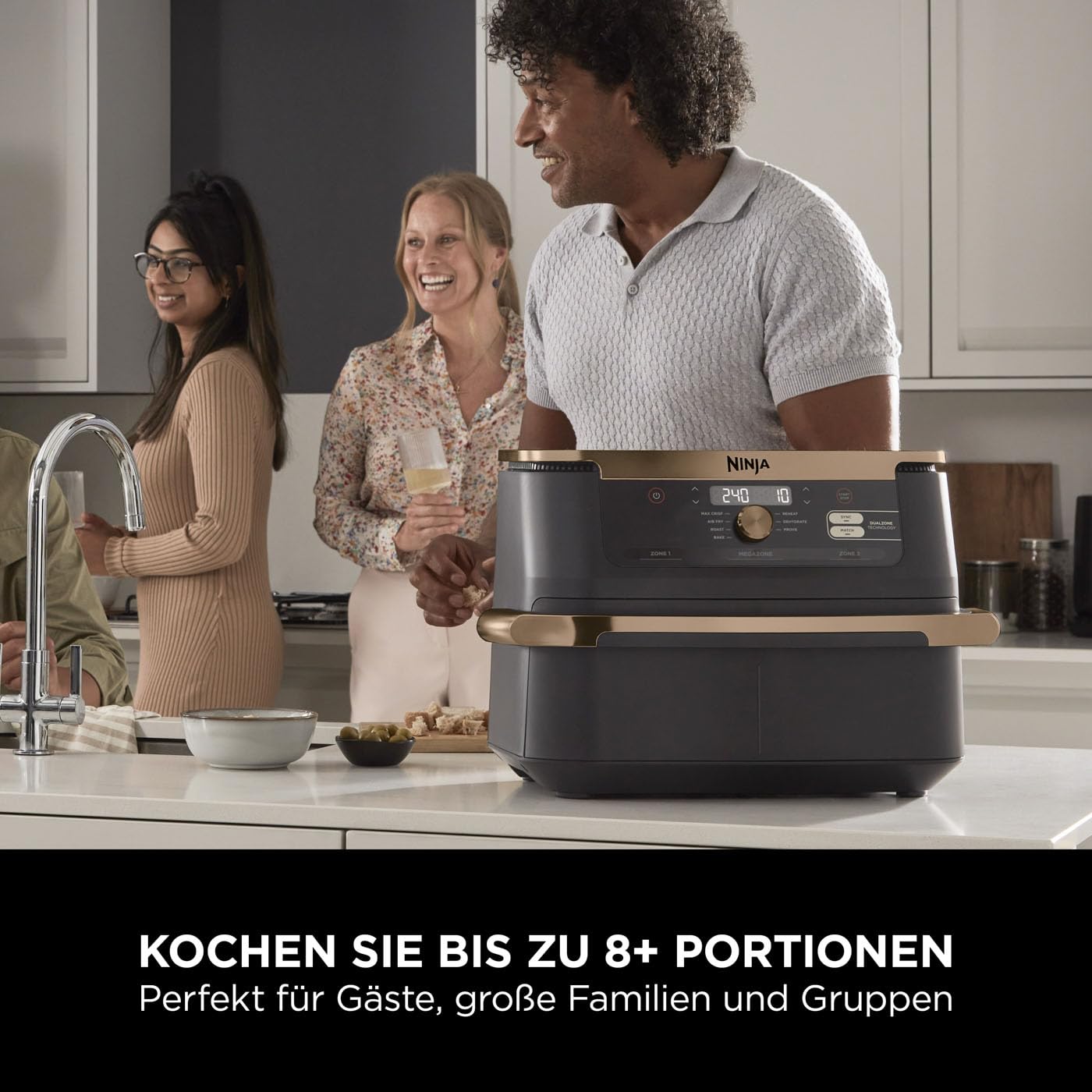 Ninja Foodi FlexDrawer Dual Zone Heißluftfritteuse, Digitale Air fryer mit 10,4-Fach und herausnehmbarem Trenner, Antihaftbeschichtung, spülmaschinenfester Korb, 7-in-1, Schwarz & Kupfer, AF500EUCP