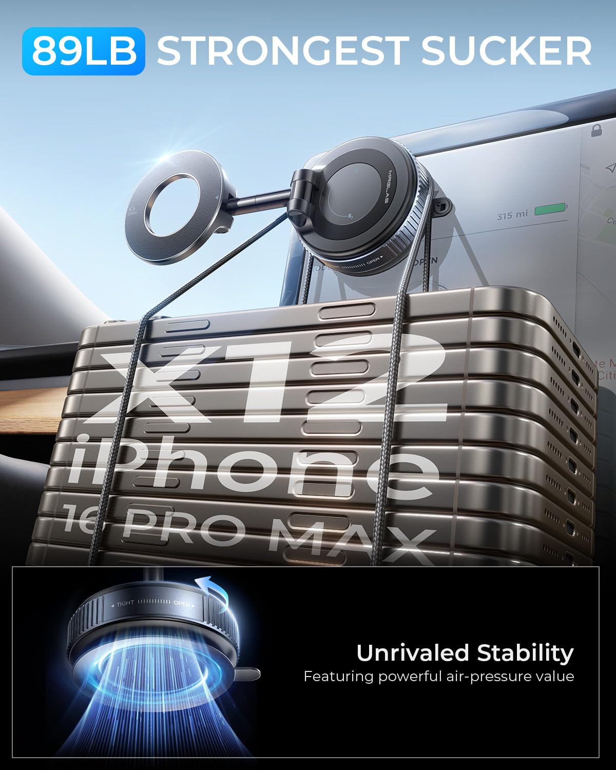 MRGLAS 2025 Upgraded Handyhalterung Auto Magnet für Magsafe Autohalterung, Vakuum Saugnapf Handy Halterung Auto [89+LBS Saugleistung & 2800gf Stärkster Magnet], 360° Drehbar für KFZ/Spiegel/iPhone