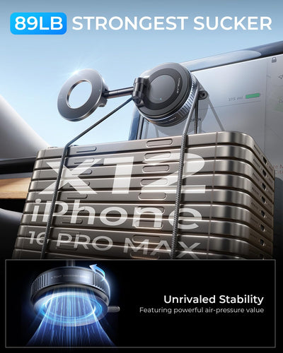 MRGLAS 2025 Upgraded Handyhalterung Auto Magnet für Magsafe Autohalterung, Vakuum Saugnapf Handy Halterung Auto [89+LBS Saugleistung & 2800gf Stärkster Magnet], 360° Drehbar für KFZ/Spiegel/iPhone