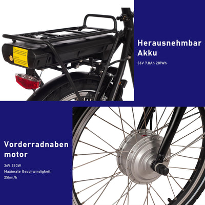 SAXONETTE E Bike Klapprad 20 Zoll mit Rücktrittbremse und nabenschaltung, E Fahrrad Herren mit Nabenmotor 36V 7.8Ah Akku, 80KM Lange Range, Elektrofahrrad Pedelec 25 km/h für Herren Damen
