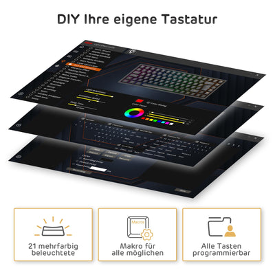 RK ROYAL KLUDGE RK84-DE 75% Gaming-Tastatur, 85 Tasten TKL , Bluetooth Mechanische , Rote Schalter, RGB Hintergrundbeleuchtung, 2.4Ghz für Mac & Windows, Schwarz