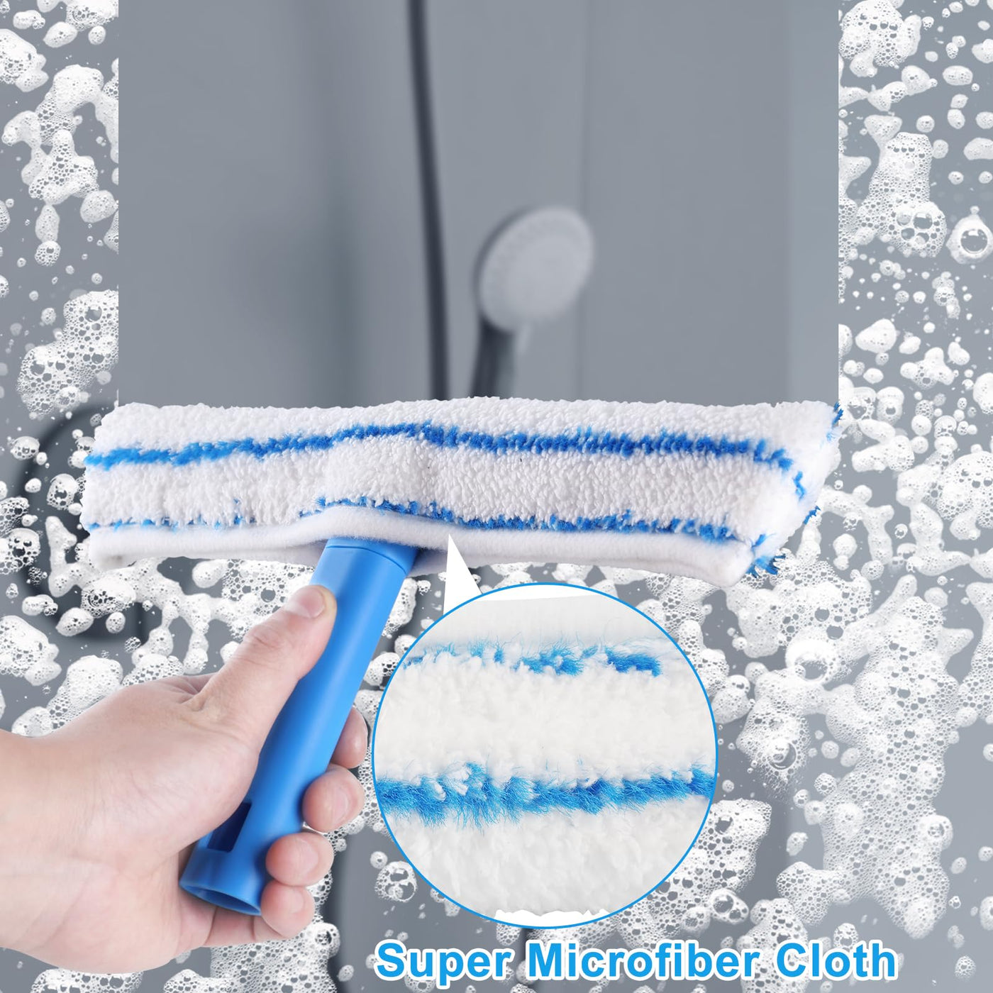 Mitclear Fensterreiniger Set (30cm), Silikon-Fensterabzieher + Mikrofaser-Fensterwischer, Professioneller Fensterreinigungsset für Bad, Dusche, Auto, Glas