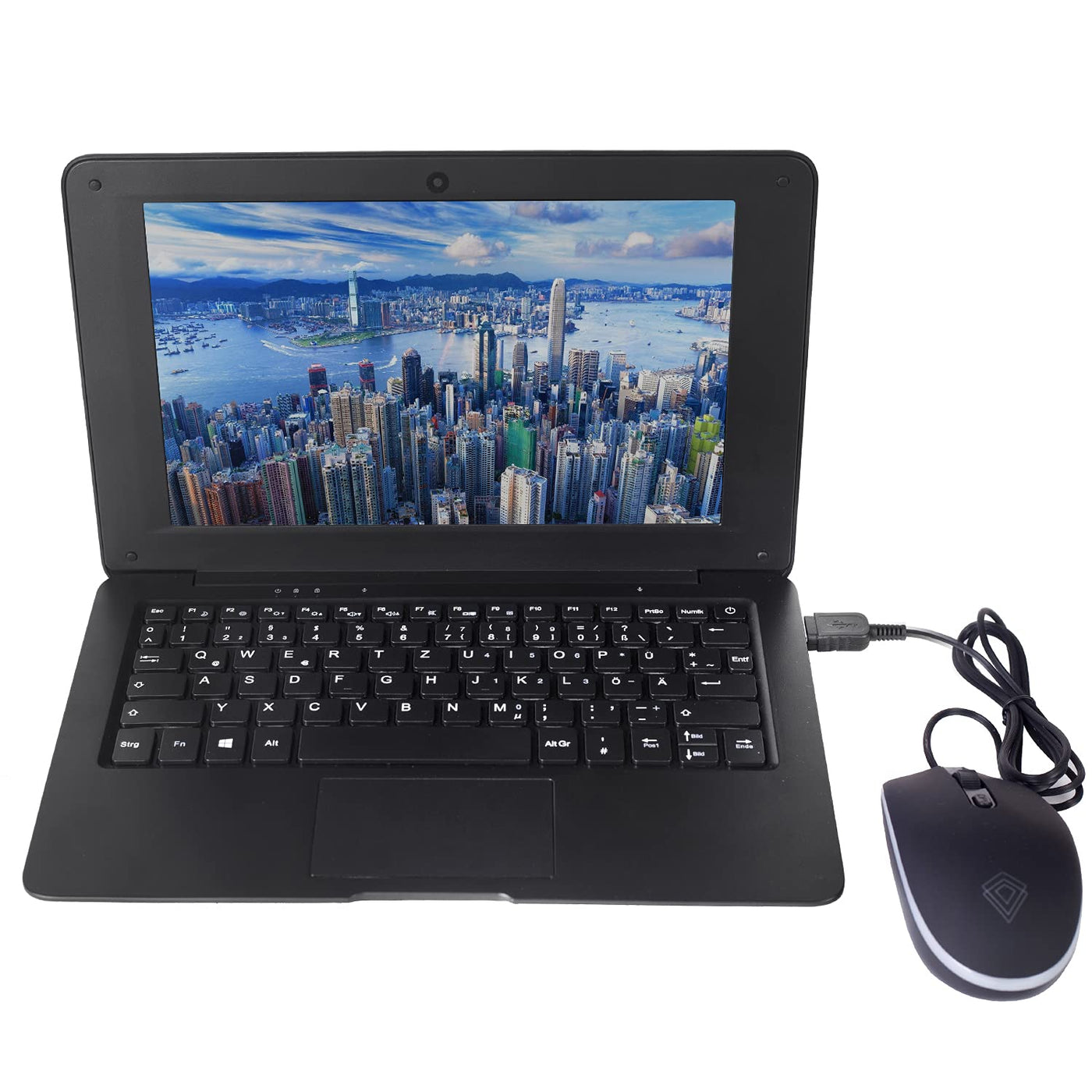 Bigmachine Computer Laptop Mini 10,1 Zoll 32 GB Windows 10 ultradünnes und leichtes Netbook Quad Core PC HDMI USB Webcam Netflix YouTube QWERTZ Layout (Schwarz)
