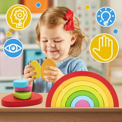 RunHero 3-in-1 Montessori Stapelspielzeug Holzbausteine Regenbogen Motorikspielzeug Grimms Bauklötze ab 1 Jahr Baby Geschenk für 2 3 4 5 Jahr Kinder