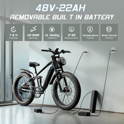 tifgalop Elektrofahrrad für Erwachsene, bürstenloser Hochfrequenzmotor, Doppel-Amortisierung, herausnehmbarer 48V18AH-Akku, maximale Reichweite 45-90 km, 26-Zoll-Mountainbike