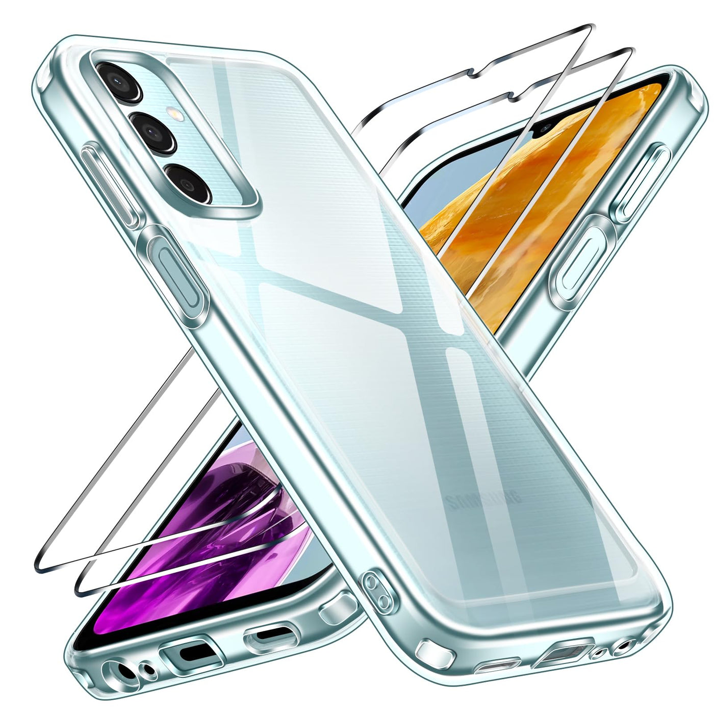 ivoler Nie Vergilbung Klar Hülle für Samsung Galaxy M15 5G, 1 Handyhülle mit 2 Stück Panzer Schutz Glas, [Militärischer Schutz] Stoßfest Transparent Schutzhülle Dünn Durchsichtige Case