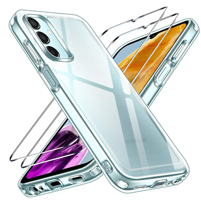 ivoler Nie Vergilbung Klar Hülle für Samsung Galaxy M15 5G, 1 Handyhülle mit 2 Stück Panzer Schutz Glas, [Militärischer Schutz] Stoßfest Transparent Schutzhülle Dünn Durchsichtige Case