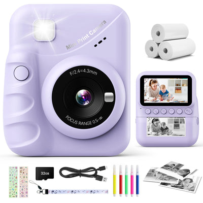 CalineGam Sofortbildkamera Kinder, 3,0 Zoll Bildschirm 48MP Kinderkamera Sofortbildkamera mit 32 GB-Karte, 1080P HD Kamera Kinder Sofortdruck, Geschenk für 3-12 Jungen und Mädchen