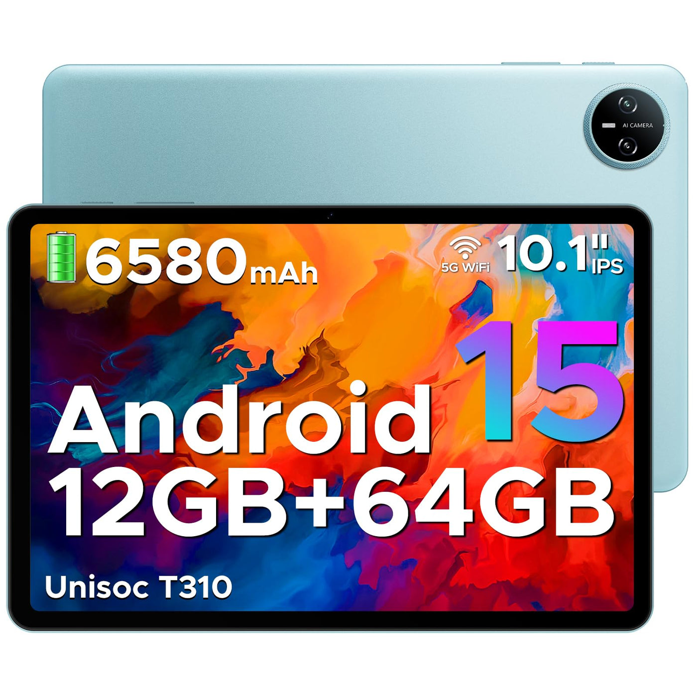 DOOGEE Tab A9 Tablet 10 Zoll Android 15, 12GB RAM+64GB ROM(TF 2TB) Gaming Tablet, 6580mAh, Unisoc T310, Dual Speaker, 5G WiFi, 8MP Kamera, Type-C, GMS, Bluetooth 5.0, Face ID, 3.5mm Kopfhöreranschluss