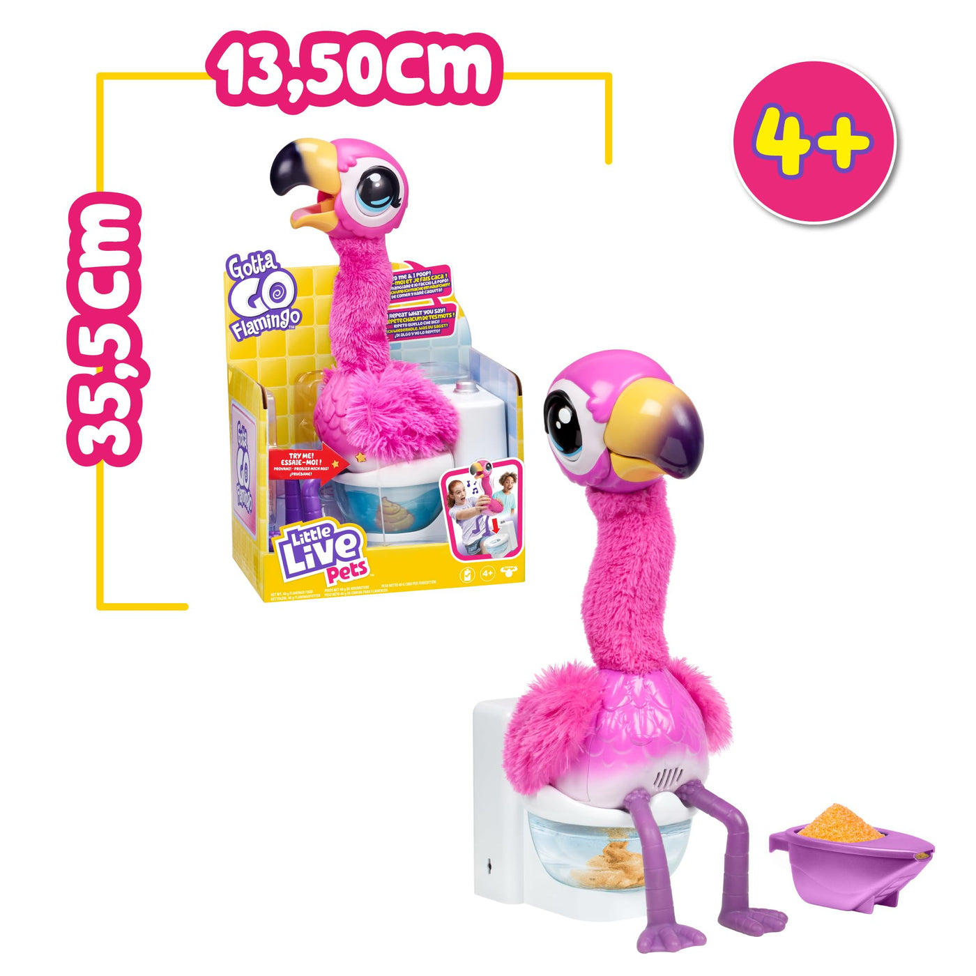 Little Live Pets Flamingo The Poop, Interaktiver Flamingo, der den Hals bewegt und wiederholt, was Sie Sagen, isst und bittet IR zum W.C, trocknet und wiederholt, berühmt, (LPG00000)