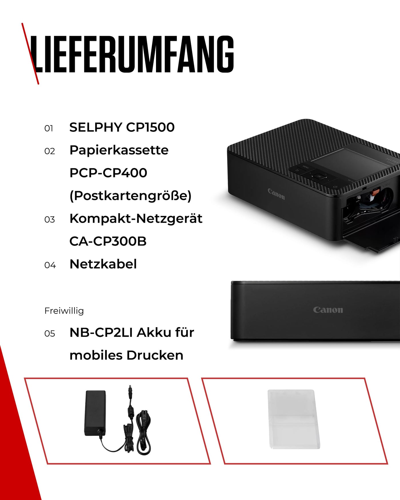 Canon SELPHY CP1500 Kompakter Fotodrucker – Drahtloses Drucken, Langlebige Fotos, USB-C & SD-Kartenanschluss – Perfekt für Scrapbooks und Fotoalben (Schwarz)