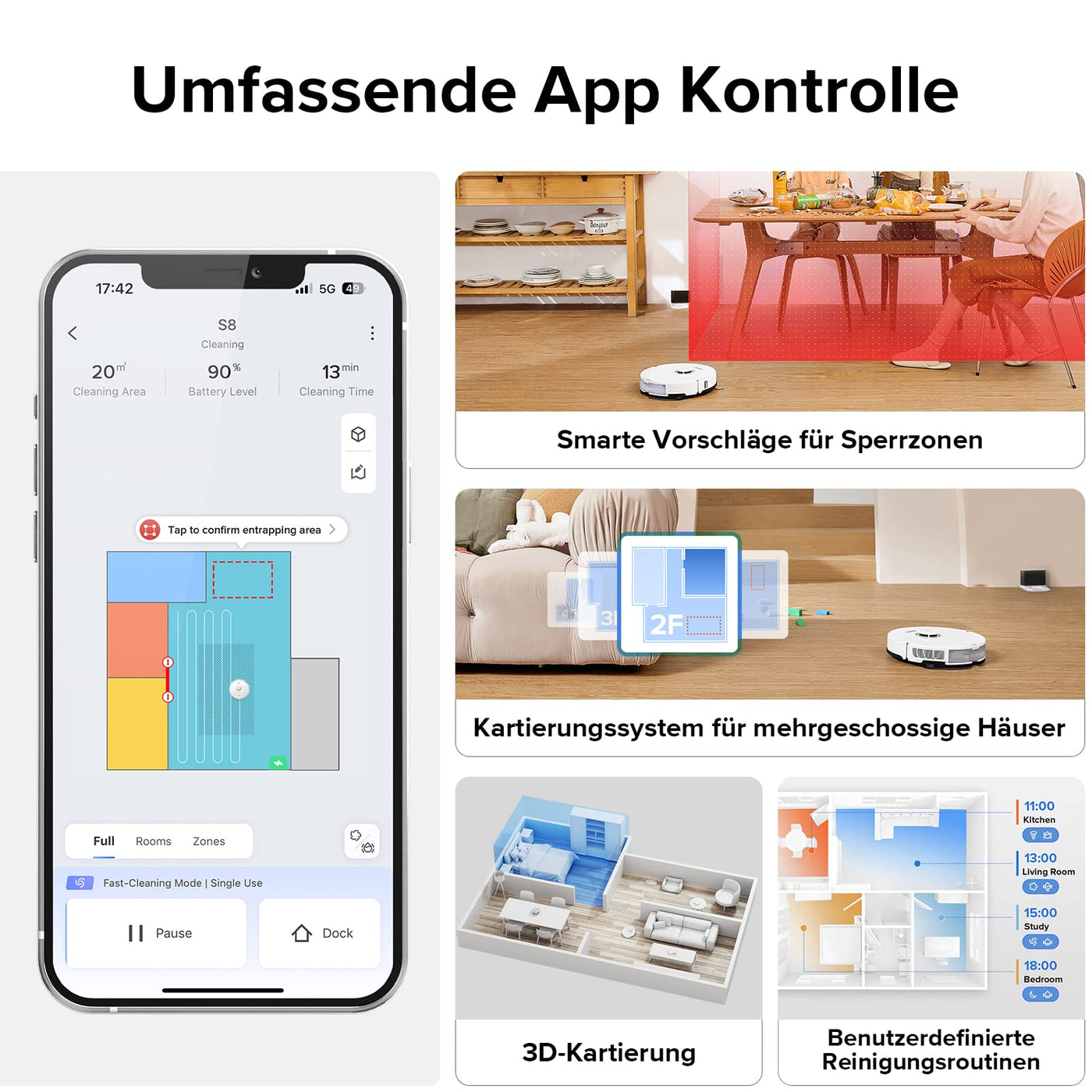 roborock S8 Saugroboter mit Doppelbürste & 6000Pa & 3D strukturierte leichte Hindernisvermeidung Staubsauger Roboter Kompatibel mit Alexa für Tierhaare (Upgrade S7)