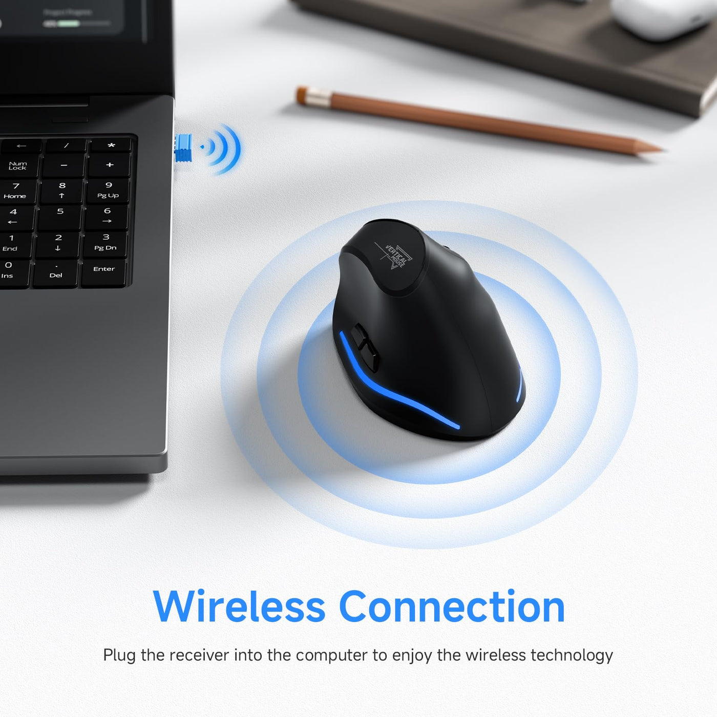 Update-Version 2.4G Vertikale Ergonomische Maus, Silent RGB Vertical Maus, 4800 DPI, 6 Tasten Wiederaufladbare Funkmaus PC Maus Kabellos für Windows/Laptop/PC, Wireless Ergonomic Mouse