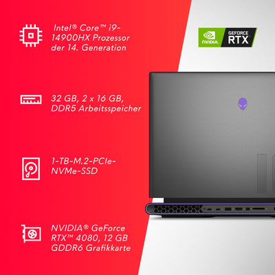 Alienware m18 R2 Gaming Laptop - 18" QHD+ 165Hz, Intel Core i9-14900HX, 32GB RAM, 1TB SSD, NVIDIA GeForce RTX 4070, Windows 11 Home, German Backlit Keyboard - Dark Metallic Moon