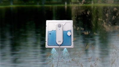 HUTT W9 Fensterputzroboter mit 150ml Panorama-Tank (3800Pa Saugleistung, Kanten- und Hinderniserkennung, Für Glas, Fliesen, Wintergärten, Spiegel etc, 13 Sensoren, Sicherungsseil, 4X Reinigungstuch)