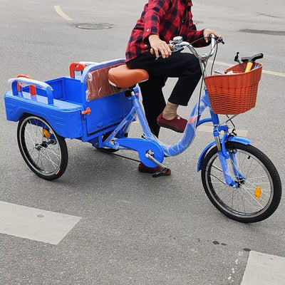 LSQXSS Outdoor-Cruiser-Fahrräder mit hinterer Kabine, älteres Roller-Dreirad mit hinterem Beifahrersitz, Freizeit-Einkaufswagen-Rikscha-Tretfahrrad für Erwachsene, Stoßdämpfer-Vordergabel