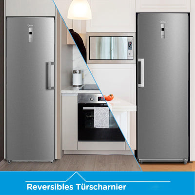 Midea MDRU385MTC02 Gefrierschrank/Kühlschrank/272L/185 cm hoch/NoFrost/Flexible Kühl- und Gefrierfunktion/Superkühl/Große Fächer/Zero Clearance/Easy Open Handgriff/Wechselbarer Türanschlag/Inox